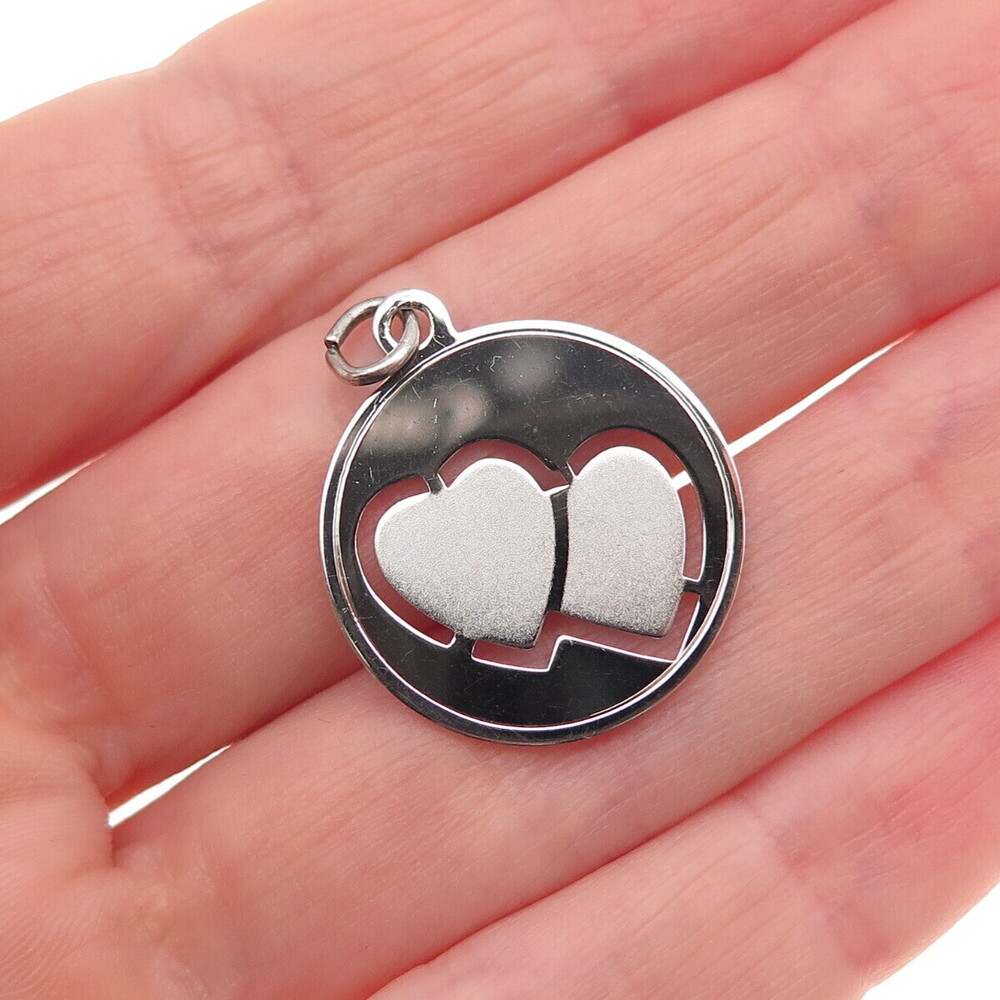 Griffith & Sons 925 Sterling Silver Vintage Couple Heart Charm Pendant